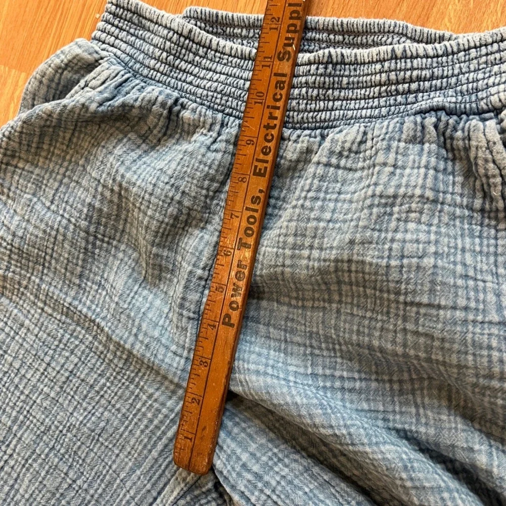 Aerie Pool-to-Party Blue Cotton Gauze Wide Leg Smocked Pull On Pants M Side Slit